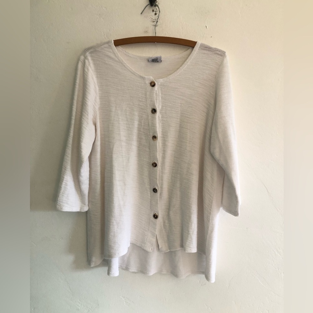 CMC Color Me Cotton Blouse Women's Large White Button Up Tunic Lagenlook